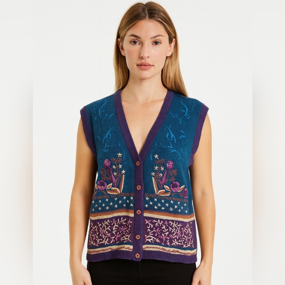 Vintage Lucia CottageCore Prairie Fliral Embroidered Boho Vest Size Medium